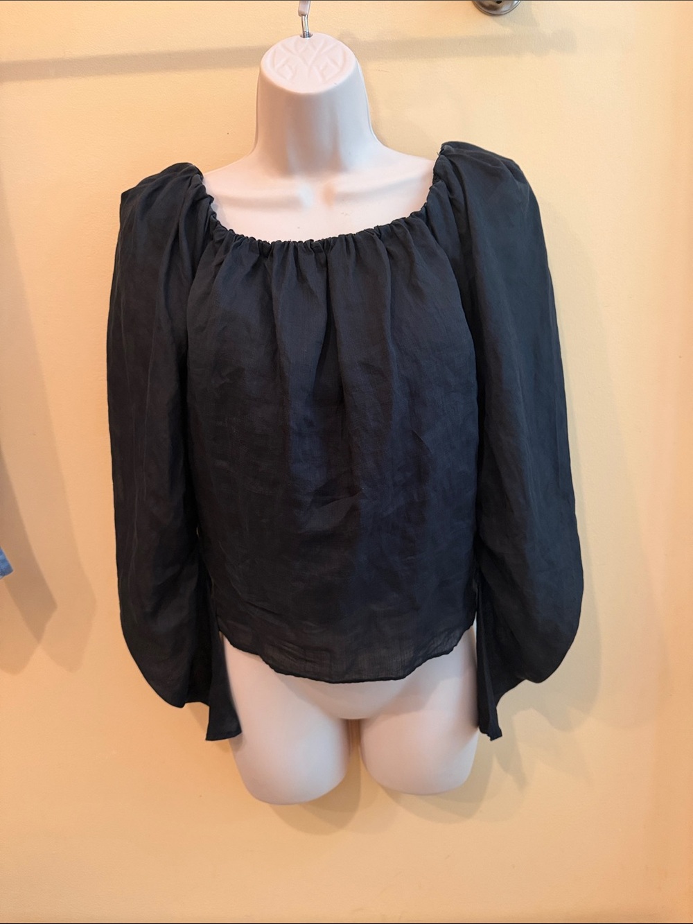 Frame Women's Black Off-Shoulder Long Sleeve Peasant Blouse XS